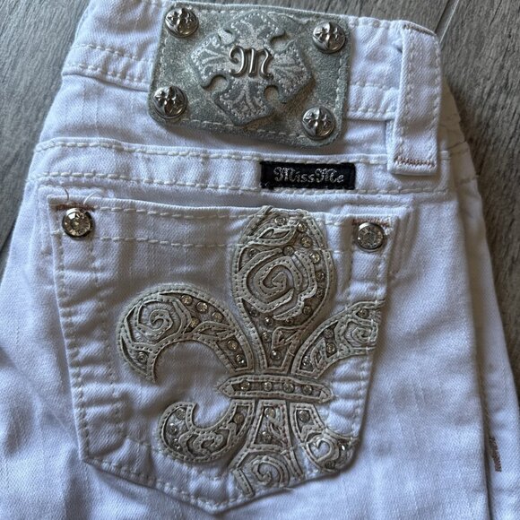 Miss Me Denim - Miss Me Jeans Womens 25 White Signature Skinny Low Rise Metallic Western